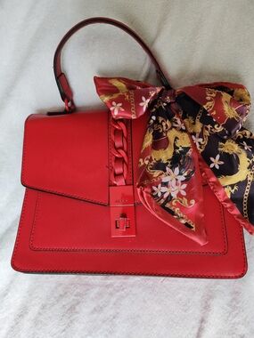 ALDO Red Top-Handle Satchel with Decorative Scarf